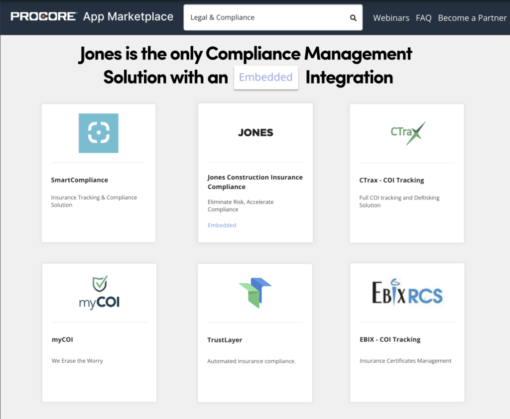 subcontractor compliance management tool procore integration comparison