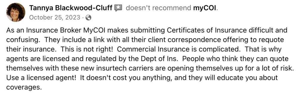 mycoi insurance compliance software review