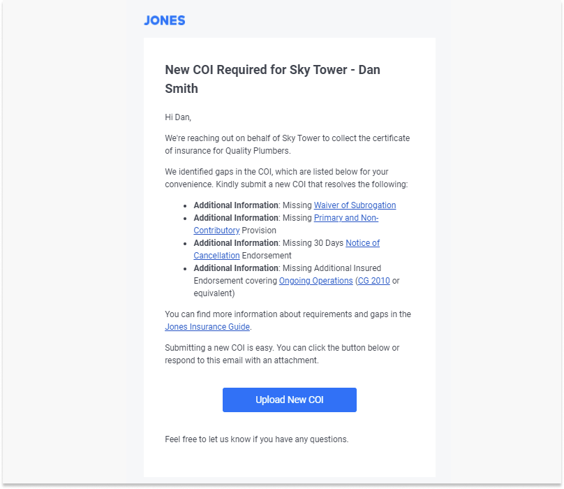 Email Notification - Jones Insurance Guide