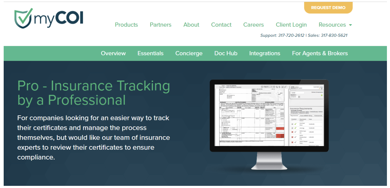 myCOI tracking screenshot