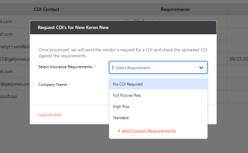 Add new insurance requirements to a Jones Project in Procore
